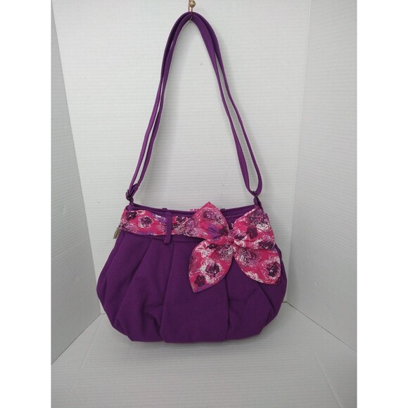 NaRaYa Purple 100% Cotton handbag adjustable strap Big Bow islander boho granny - Picture 1 of 12